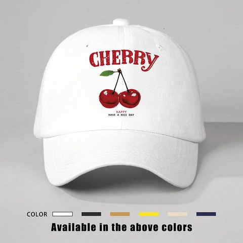 Baseball Cap Polyester Cherry Print Adjustable Sun Protection Outdoor Sport Hat Fresh Cute Casual Accessory For Women Men