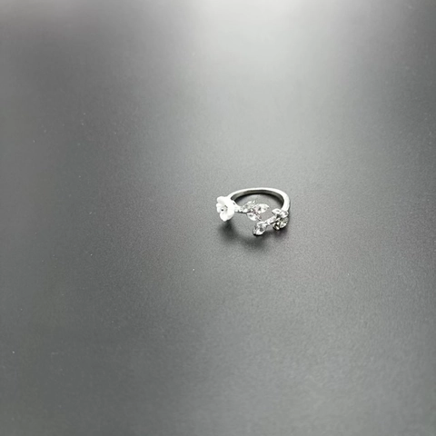 Minimalistischer Legierung Verstellbarer Offener Ring Für Damen Zweig Blatt Weiße Blume Künstliche Perle Strass Schmuck