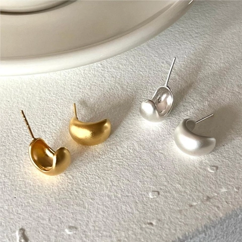 Minimalista Orecchini a Bottone in Argento Sterling 925 a Forma di U Satinati Per Donna Oro Argento Geometrici Gioielli