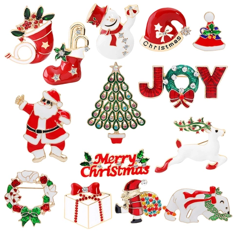 Weihnachts Broschen Emaille Legierung Strass Feiertagsdekoration Cartoon Weihnachtsmann Baum Rentier Schneemann Anstecknadel