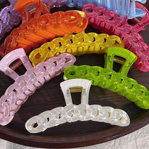 Large Hair Claw Clip Acrylic Chain Design Strong Hold Hair Jaw Clamp Solid Candy Colors Ins Style Fashion Accessory