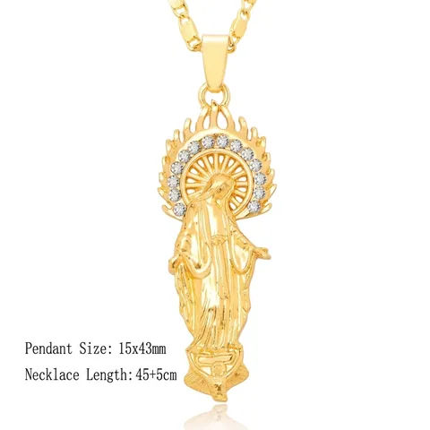 Collar De Colgante Religioso Vintage Aleación Cobre Con Diamantes De Imitación Virgen María Jesús Cruz Corazón Joyería De Moda
