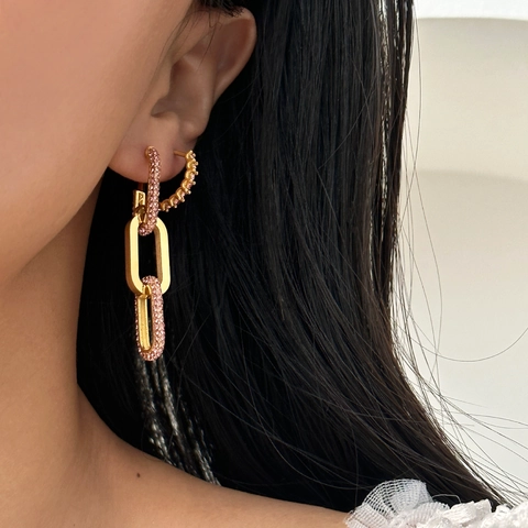 Vintage Gold Galvanisiert Titanstahl Geometrisch Rechteckig Kette Ohrhänger Mit 18K Gold Stift Strass Ohrringe