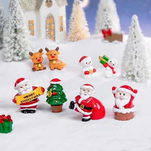Figurine Di Natale Miniatura Resina Babbo Natale Renna Pupazzo Di Neve Ornamenti Micro Paesaggio Decorazione Tavolo DIY