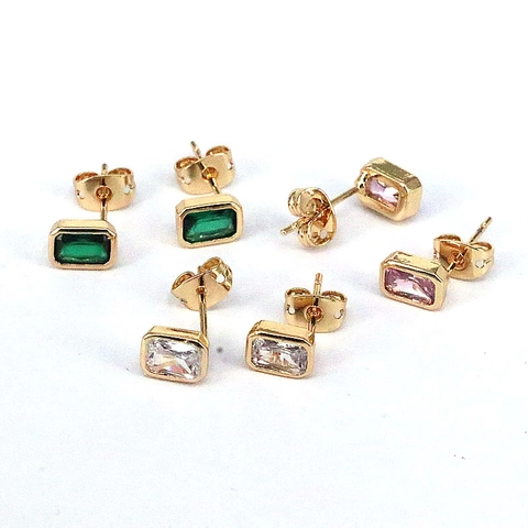 Orecchini Geometrici In Zircone Quadrato Placcati Oro 18K Rame Rettangolo Taglio Smeraldo Gioielli Moda Ins Per Donna