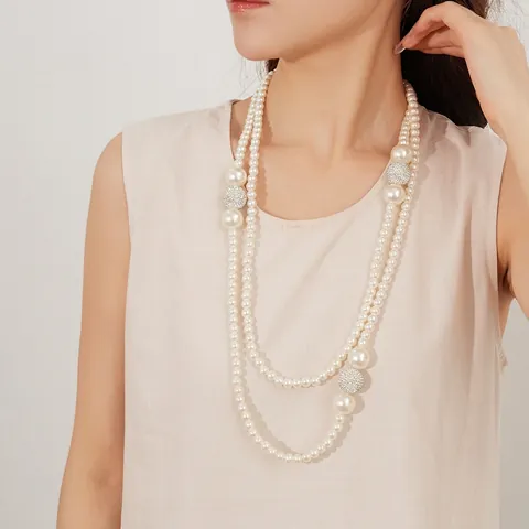 Elegante Collana A Doppio Strato Con Künstliche Perle Sintetiche E Sfere In Lega Con Strass Gioielli Stile Francese