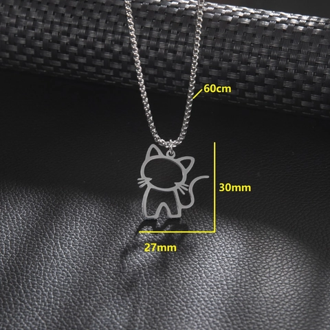 Collana con Ciondolo a Forma di Gatto Cavo in Acciaio Inossidabile Catena Semplice Carino Argento per Gioielli Unisex