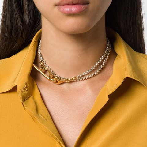 Minimalistische Kupfer Zweifarbige Spleiß OT Schnalle Halskette Hip Hop Punk Stil Geometrische Kette Pullover Kette Damen
