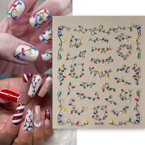 Pegatinas Para Uñas 5D Con Relieve Impermeables Autoadhesivas Luces De Navidad Coloridas Joyería Diamantes De Imitación
