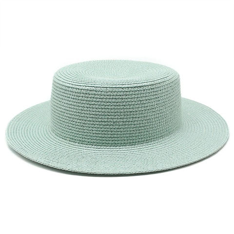 Boater Hat Women Summer Paper Straw Sun Beach Vacation Flat Top Wide Brim Elegant Minimalist Breathable Solid Color