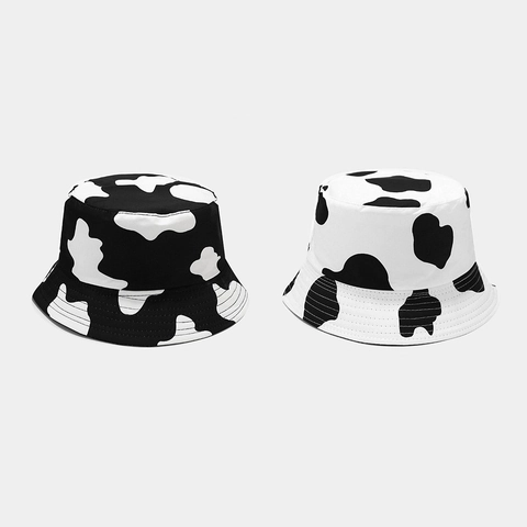 Bucket Hat Cotton Canvas Reversible Sun Protection Cow Print Geometric Streetwear For Men Women