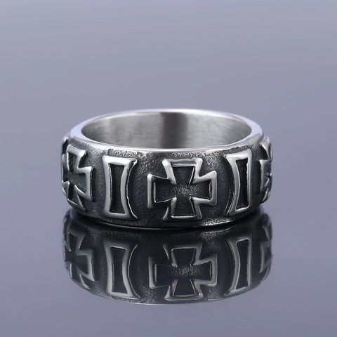 Anello Croce Vintage Stile Gothic Punk Acciaio Inossidabile Motivo Rilievo Fascia Gioielli Accessori Per Uomini