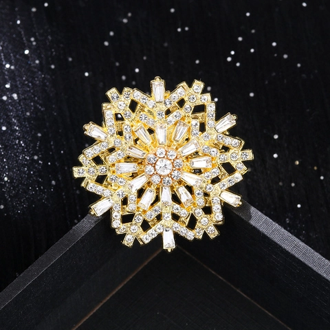 Broche Flocon De Neige Rotative Épingle Alliage De Zinc Avec Strass Élégante Accessoires De Veste Pour Femmes Scintillante