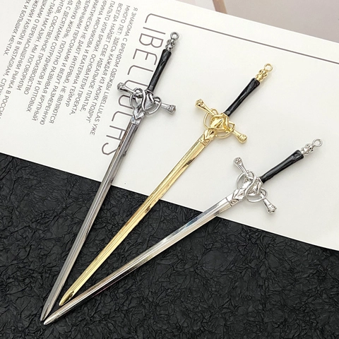 Ancient Chinese Style Sword Hairpin Alloy Vintage Hair Stick For Hanfu Styling With Red Water Drop Artificial Gem