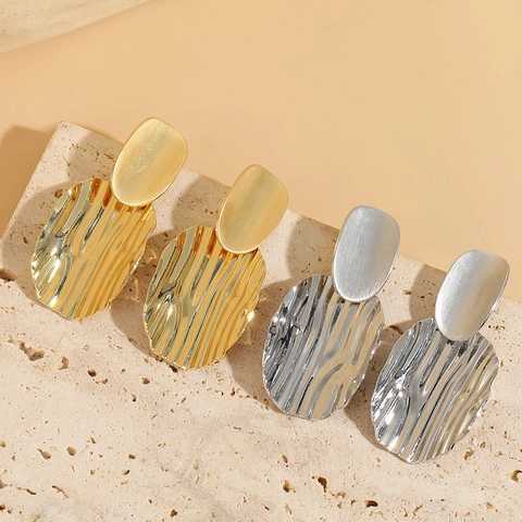 Orecchini in Rame Esagerati di Moda per Donna Stile Ins Minimalista Onda Irregolare Martellata Placcato Oro Argento Gioielli
