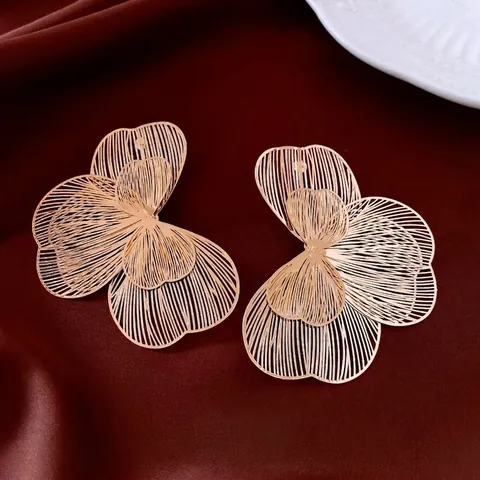 Hohle Blütenblatt Stecker Ohrringe Mit Silbernem Ohrstecker Große Übergroße Statement Goldene Metall Elegante Mode