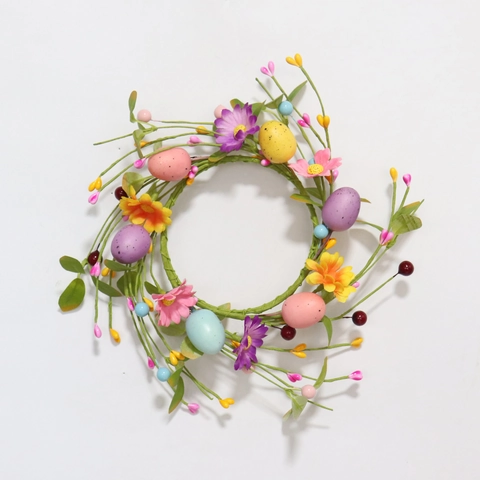 Easter Egg Flower Wreath Candle Ring Artificial Daisy Berries Green Leaves Spring Pastoral Table Decor Home Party