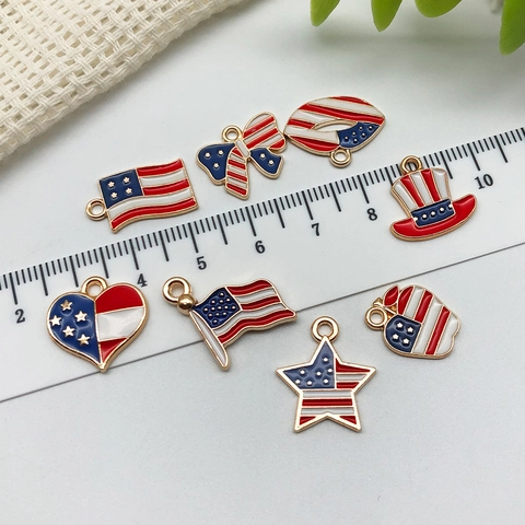 USA Flag Charms Enamel Zinc Alloy Pendants American Independence Day Patriotic Jewelry Making DIY Findings Various Shapes