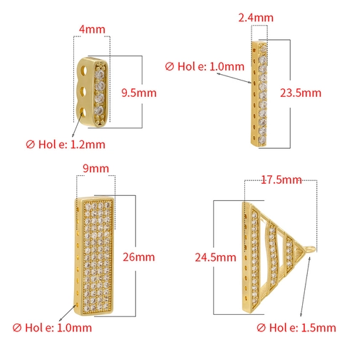 Geometric Jewelry Connectors Brass 18K Gold Plated Cubic Zirconia Triangle Rectangle Long Bar Spacer Beads For DIY Crafting