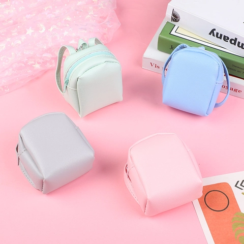 Mini Backpack Shape Coin Purse PU Leather Keychain Wallet Zipper Small Bag For Women Girls Earphone Case Storage Bag