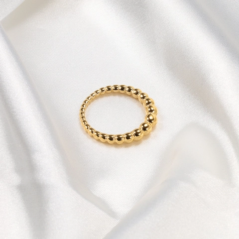Anello Con Perline Minimalista Acciaio Inossidabile Placcato Oro 18K Fascia Sfere Graduate Lucidato A Specchio Unisex
