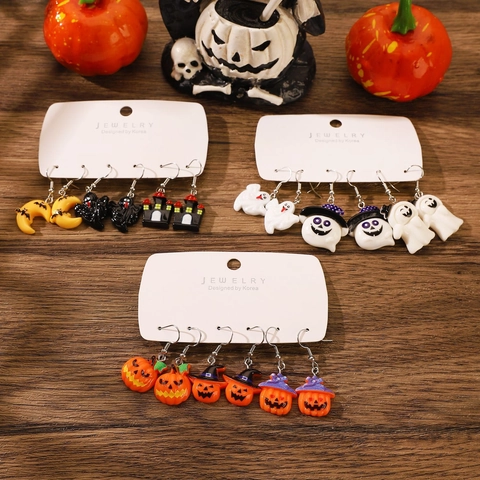 Halloween Kürbis Geist Fledermaus Schloss Ohrring Set Für Damen Harz Legierung Gothic Party Schmuck Sortierte Stile