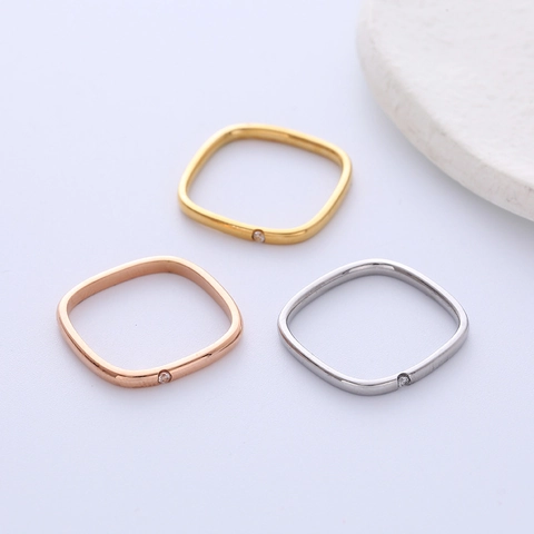 Quadratischer Geometrischer Ring Edelstahl Minimalistisch Zirkonia Eingelegt Einfaches Poliertes Band Schmuck Für Damen Herren