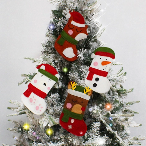 Calze Di Natale Tessuto Feltro Cartone Animato Pupazzo Di Neve Renna Orso Volpe Ornamenti Appesi Decorazione Albero Regalo
