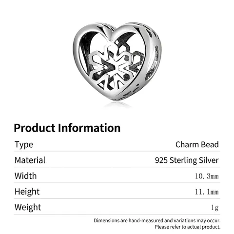Charm Ciondolo Cuore Svuotato Fiocco Di Neve Argento Sterling 925 Gioielli DIY Per Braccialetti Moda Inverno Donna