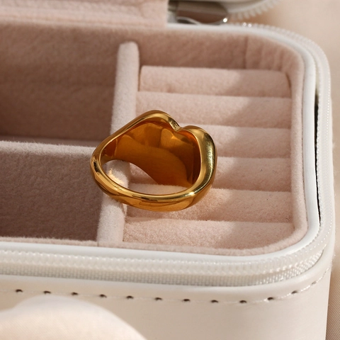 Heart Signet Ring Stainless Steel Gold Plated Self Love Club Letter Engraved Fashion Jewelry For Women