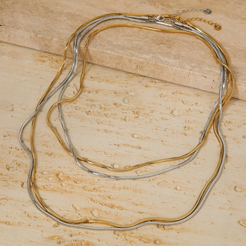 Stainless Steel Double Layer Snake Bone Chain Necklace Minimalist Octagonal Round Link High Polish Jewelry For Women