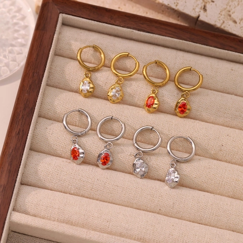 Minimalistische Edelstahl Strass Hoop Ohrringe Für Damen Exquisite Geometrische Ovale Stein Hängeohrringe Mode Schmuck