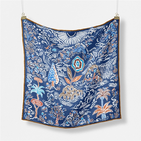 Vintage Hand Painted Botanical Floral Satin Square Scarf For Women Retro Tropical Pattern Bandana Neck Scarf Headscarf