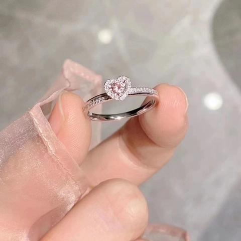 Rosa Herz Zirkon Ring Kupfer Eingelegt Verstellbar Offen Elegant Süß Schmuck Geschenk Für Frauen Mädchen Zubehör