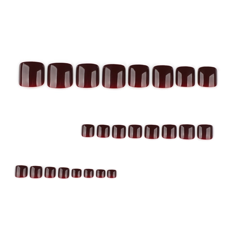 Uñas Postizas Para Pies Press-on Color Rojo Vino Sólido Brillo Espejo Uñas Artificiales Para Mujeres Pedicura DIY