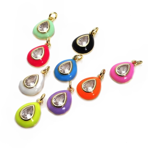 Teardrop Pendants Copper Enamel Colorful Zircon Charms For DIY Necklace Bracelet Jewelry Making Accessories Women Fashion