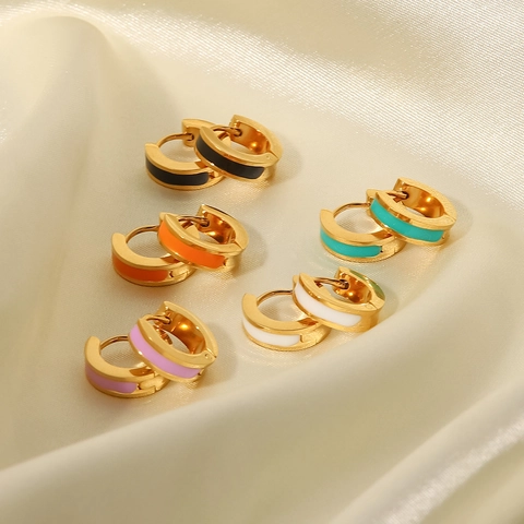 Stainless Steel 18K Gold Plated Colorful Enamel Hoop Earrings For Women Niche Geometric Circle Earring Jewelry Gift