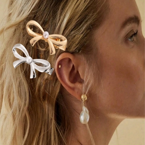 Eleganter Bogen Haarspange Mit Künstlicher Künstliche Perle Legierung Entenschnabel Haarnadel Für Frauen Koreanischer Stil Mode Accessoire