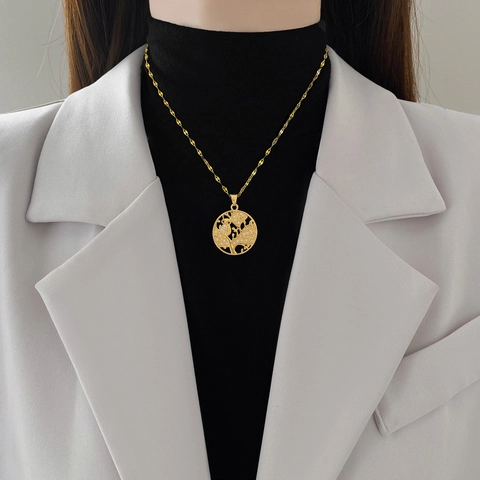 Collana Pendente Gufo Albero Della Vita Catena Acciaio Inossidabile Rame Zircone Tondo Cavo Gioielli Moda Da Donna
