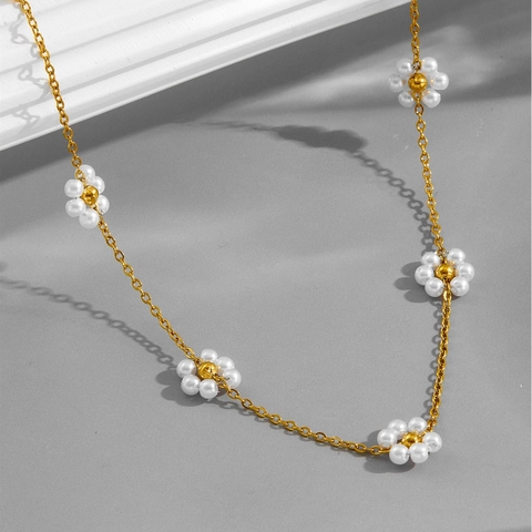 Collana Bracciale A Fiori In Acciaio Inossidabile Placcato Oro Con Ciondoli Margherita In Künstliche Perle Imitazione Gioielli Da Donna