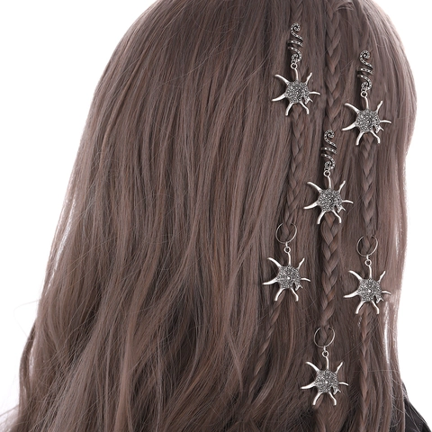 Braid Rings Dreadlock Jewelry Alloy Spider Skull Claw Pendants Halloween Gothic Hair Accessories For Women Men