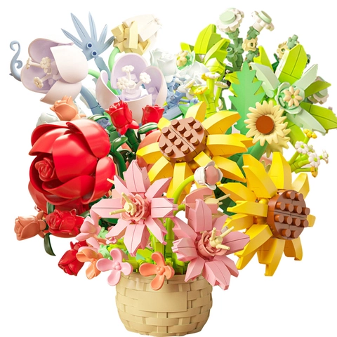 Mattoncini Per Fiori Collezione Botanica Rosa Girasole Cesto Piante In Vaso Plastica ABS Decorazione Scrivania Per Ragazze