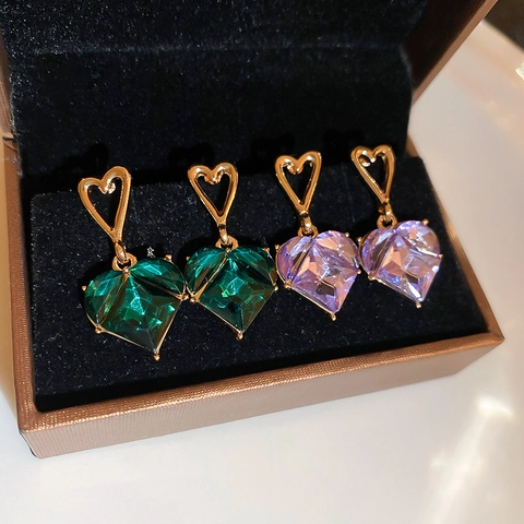 Heart Dangle Earrings With Silver Earring Post Alloy Zircon Simple Elegant High-End Style Jewelry For Women