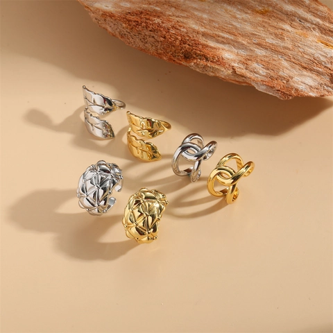 Anelli Aperti in Rame Placcato Oro 14K Stile Ins per Donna Anello Regolabile Geometrico con Foglia invecchiata Vintage