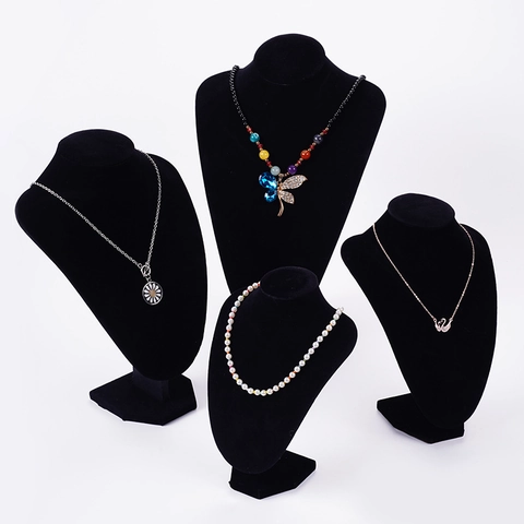 Black Velvet Necklace Display Stand Jewelry Bust Mannequin For Store Counter Exhibition Elegant Portrait Holder
