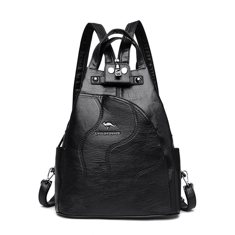 Women Fashion Backpack PU Leather Quilted Multi Functional Large Capacity Contrast Color Anti Theft Shoulder Bag