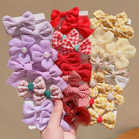 Niedliche Schleife Blume Haargummis Stoff Karo Blumenmuster Elastische Haarseile Haarspangen Zubehör Für Kinder Mädchen