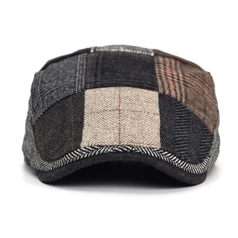 Gorra Newsboy de Patchwork Estilo Británico Vintage Para Hombres Mujeres Ajustable de Mezcla de Lana Espiga Cuadros Boina Gorra Retro de Pintor