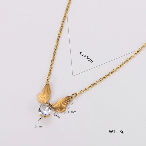 Collar Con Colgante De Alas De Mariposa Acero Inoxidable 304 Chapado En Oro De 18K Cristal De Circonio Joyería Estilo Princesa Dulce Para Mujeres