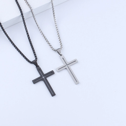 Collar Con Colgante De Cruz Hueca De Acero Inoxidable Estilo Hip Hop Punk Cadena De Caja Joyería Religiosa Para Hombres Mujeres
